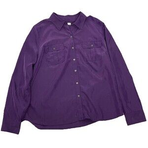 Croft & Barrow Purple Button Up Blouse Large Classic Long Sleeve Shirt‎ Pockets